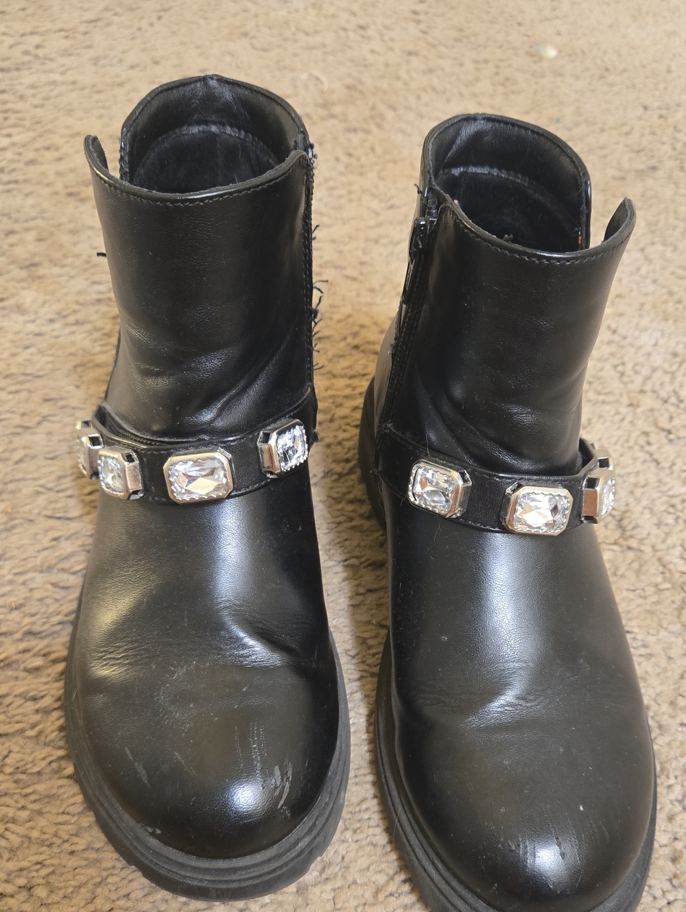 Girls Black Ankle Boots with Jewel Strap